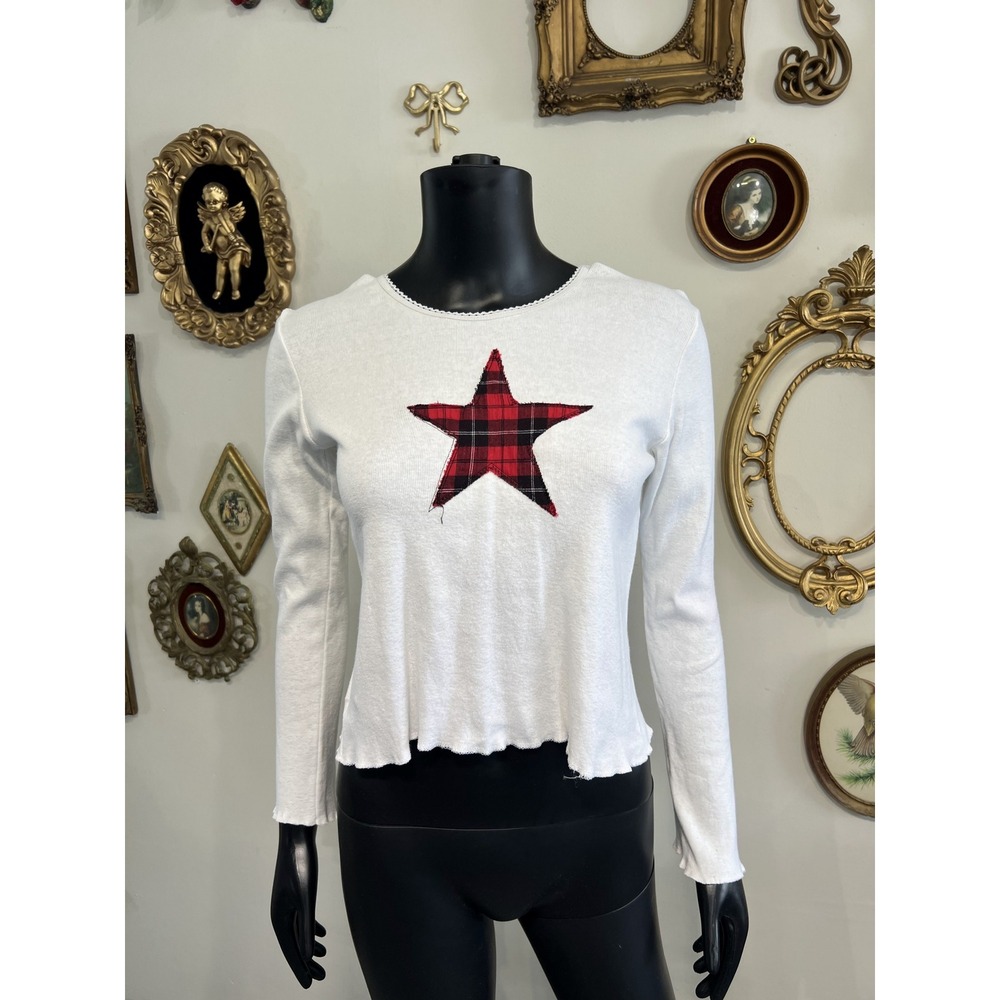 Cheryl Creations Vintage Red Plaid Star Long-Sleeve Top Size M